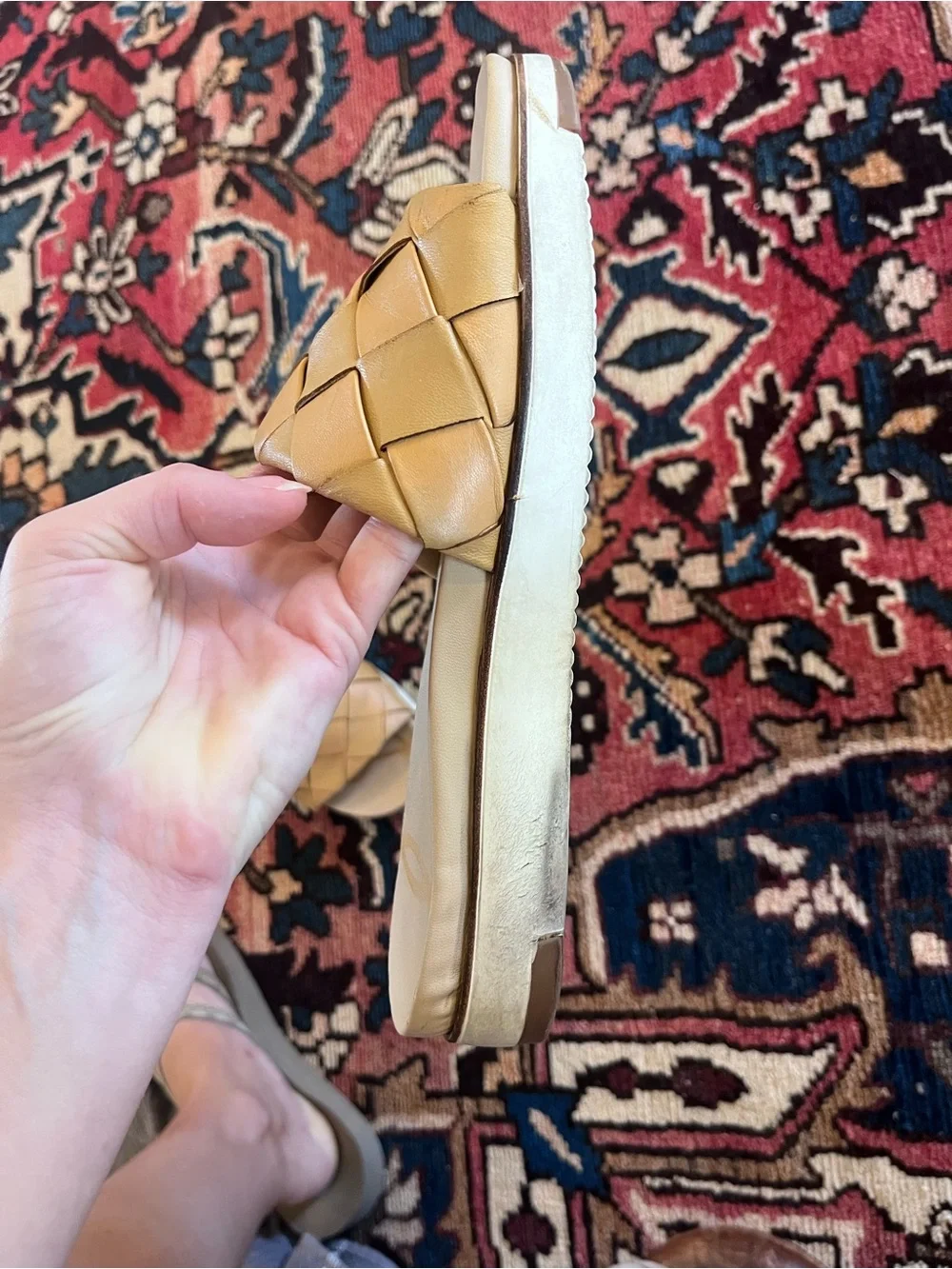 Sam Edelman Tan Woven Leather Andaley Women's fashionable sandal +subtle height